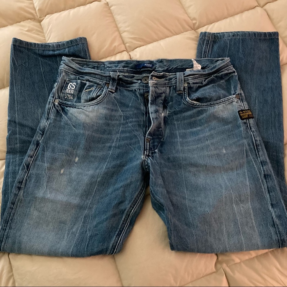G Star Raw 5204 Distressed Jeans Button Fly Size 34 X 34